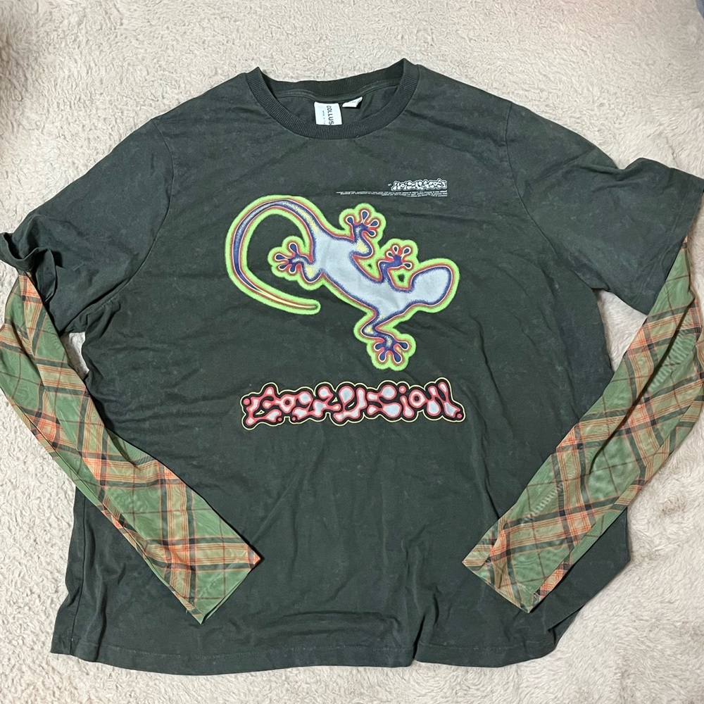 Collusion Women's Long Sleeve Tee - Black with Green Accents